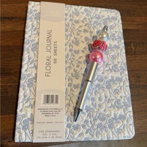 Blue Floral Lined Journal with Beaded Pen